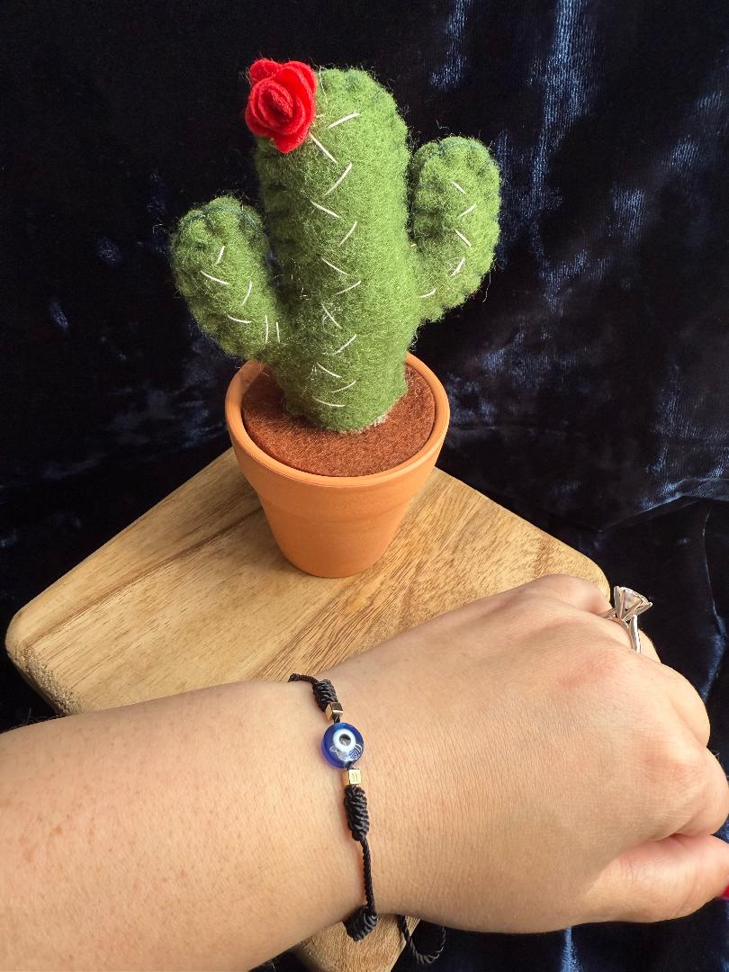 Black 7-Knot Bracelet with Evil Eye